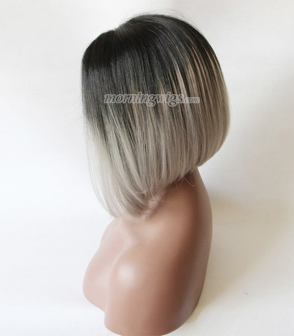 12 inches grey black bob lace front synthetic wigs