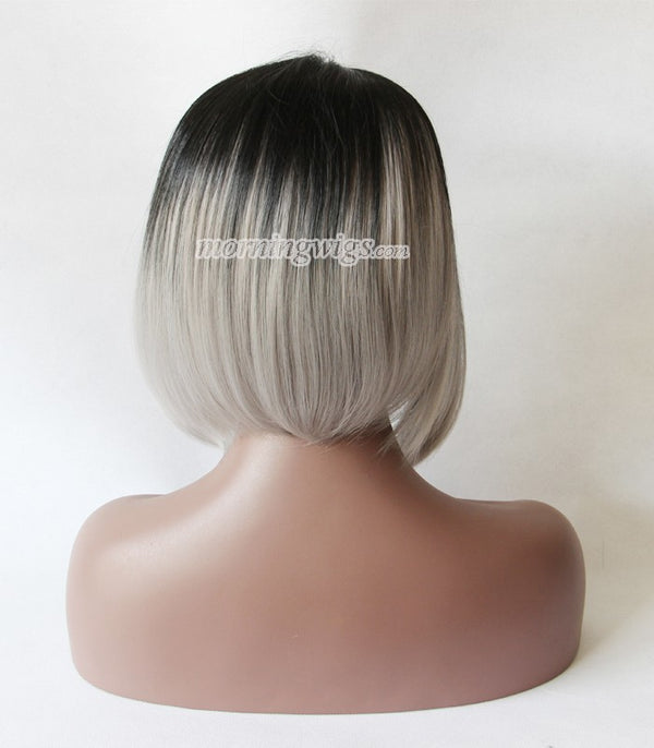 12 inches grey black bob lace front synthetic wigs
