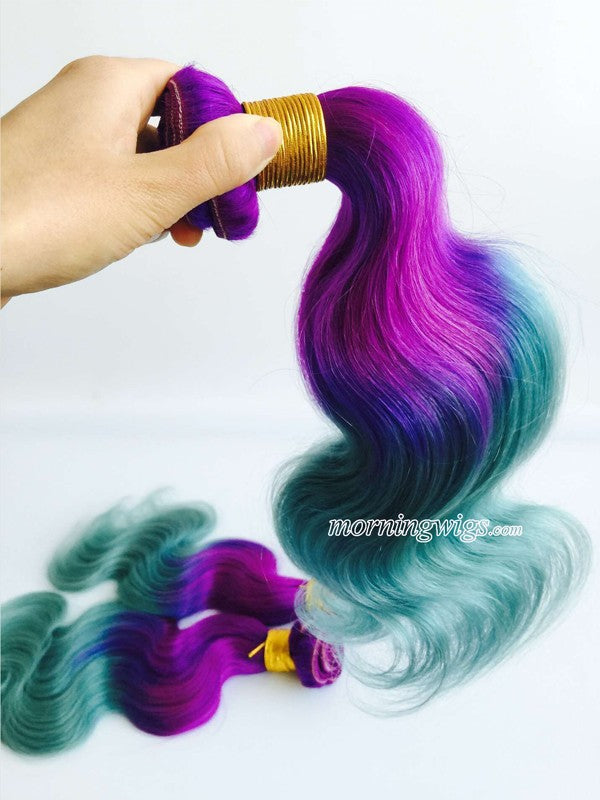 12 inches body wave purple-green hair bundles
