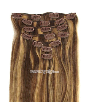 14inches clip-in brown natural straight virgin human hair extension