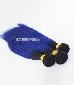 14 inch black ombre blue straight  human hair bundles