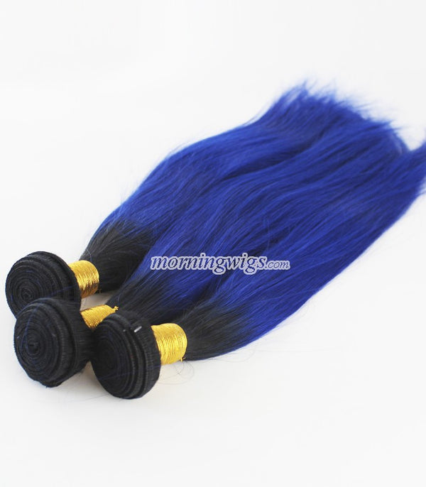14 inch black ombre blue straight  human hair bundles
