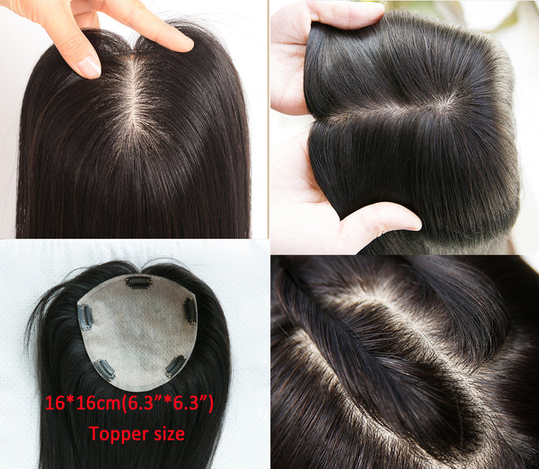 16x16cm with full silk based human hair toppers with Free part. 10A grade human remy hair toppers, thin hair help hair toppers