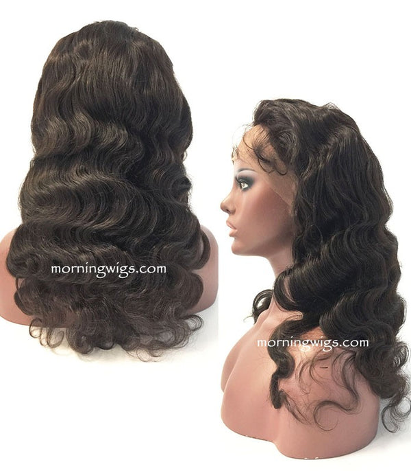20 inches black body wave satin human hair wigs for great women