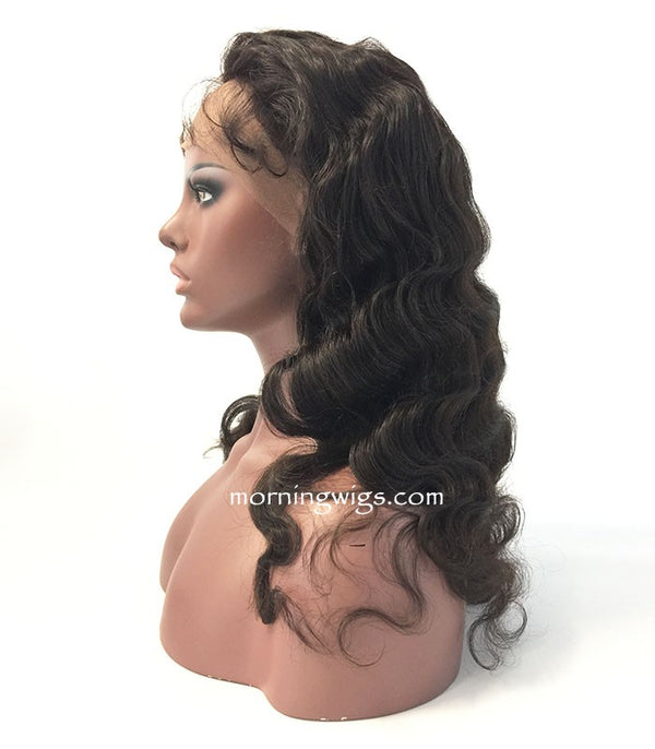20 inches black body wave satin human hair wigs for great women