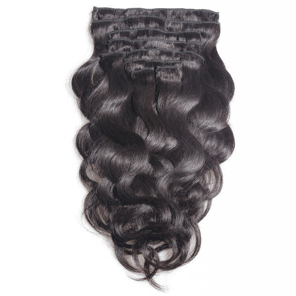 14 inches black body wave virgin human hair clips in extensions