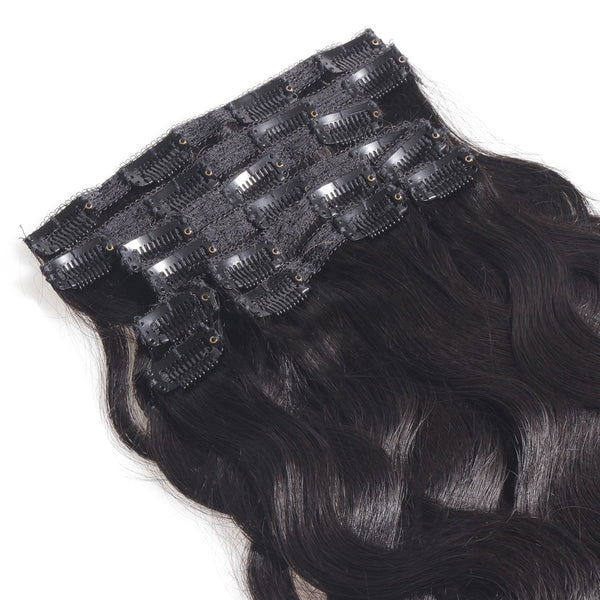 14 inches black body wave virgin human hair clips in extensions