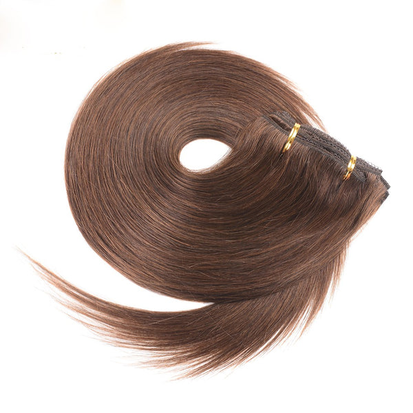 14 inches straight brown remy human hair clips in extensions
