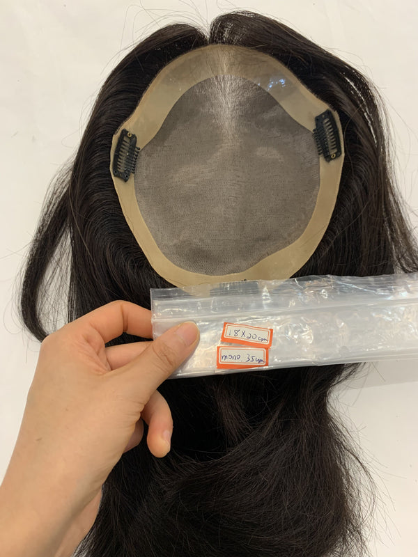 18-20cm topper size by glue. Customized topper link. 14" picture length. 150% density.Middle part. Black color topper for women.