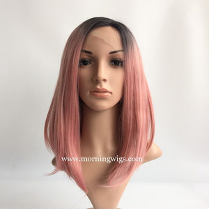 14 inches black ombre pink synthetic lace front wigs for fashion women