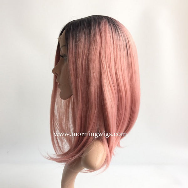 14 inches black ombre pink synthetic lace front wigs for fashion women