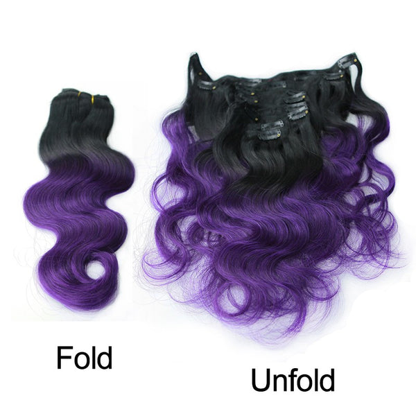 16 inches Purple Ombre Clip In Hair Extensions 8Pcs Set 100g Black to Purple Brazilian Human Hair