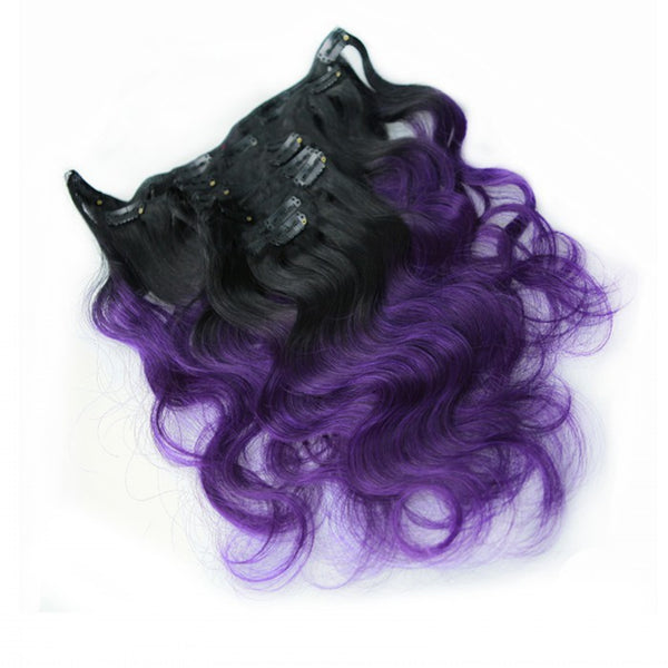 16 inches Purple Ombre Clip In Hair Extensions 8Pcs Set 100g Black to Purple Brazilian Human Hair