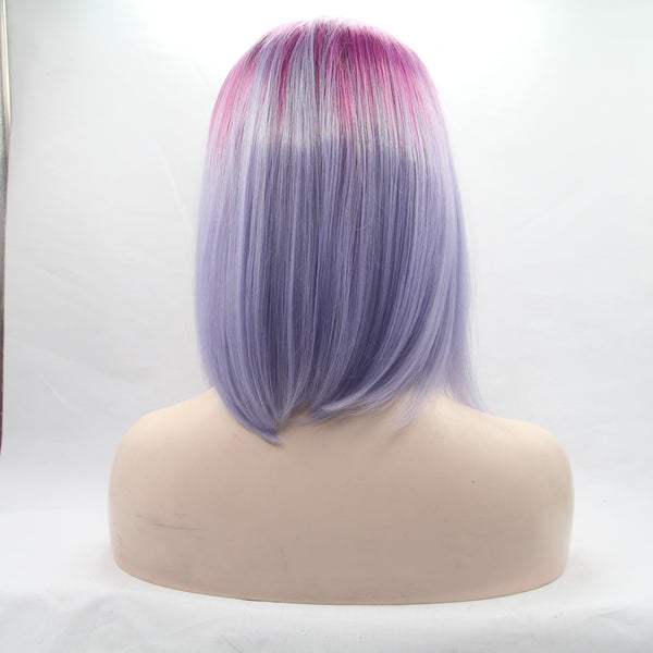 14 inches pink ombre purple natural straight synthetic lace front wigs