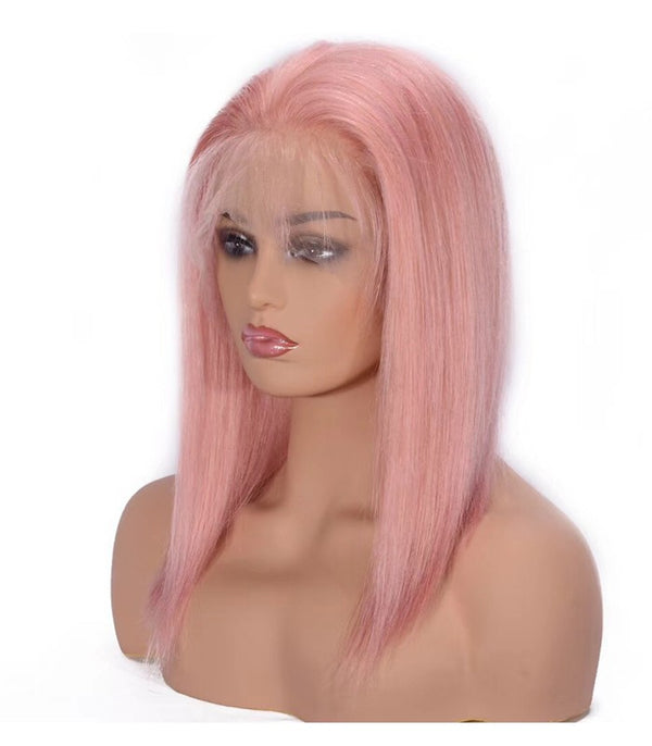 100% Brazilian human hair lace straight pink wigs for women