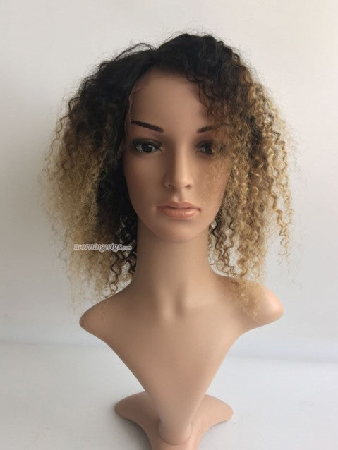10 inches kinky curly 1B-27 ombre silk top lace wigs  display picture 3