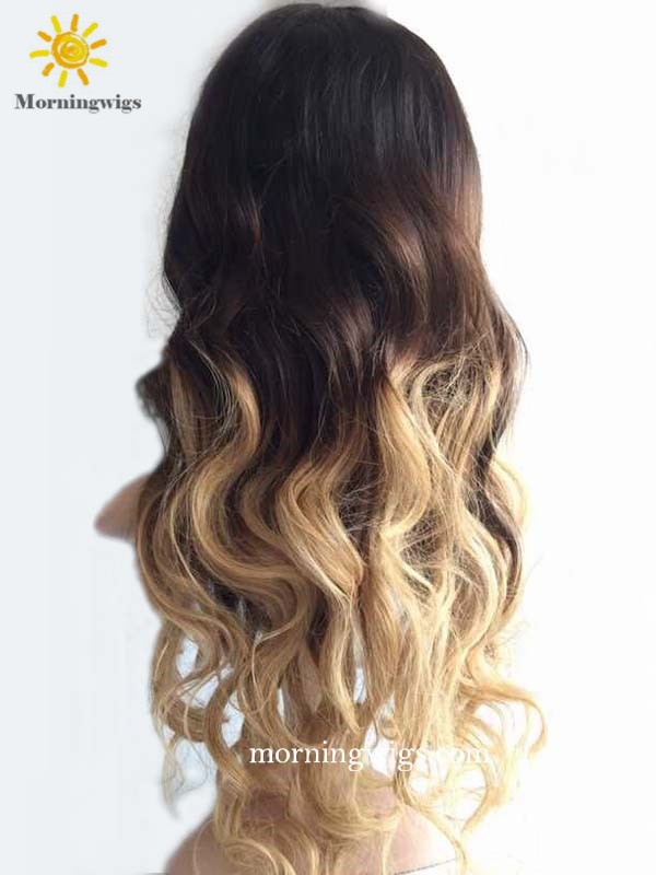 luxry black ombre blonde long body wave human lace wigs