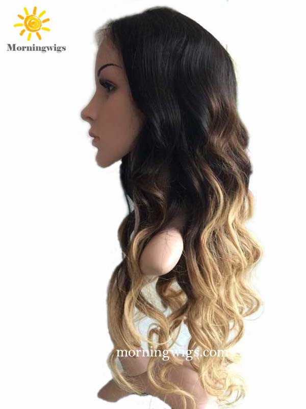 luxry black ombre blonde long body wave human lace wigs