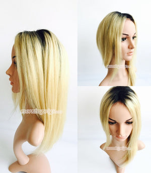 14 inches 1B-613 ombre color straight Brazilian hair full lace wigs.