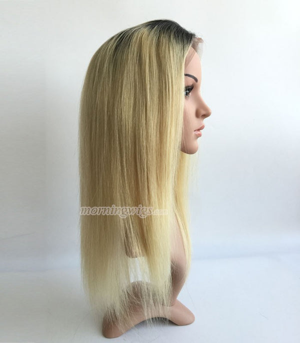 14 inches 1B-613 ombre color straight Brazilian hair full lace wigs.