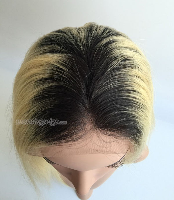 14 inches 1B-613 ombre color straight Brazilian hair full lace wigs.