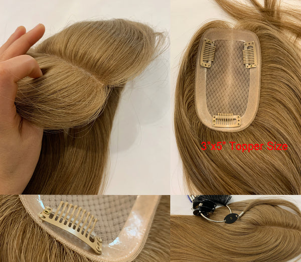 Most popular 3X5 inches mono lace human remy hair topper for women. Linen brown toppers, thin hair help toppers .Hair volume.