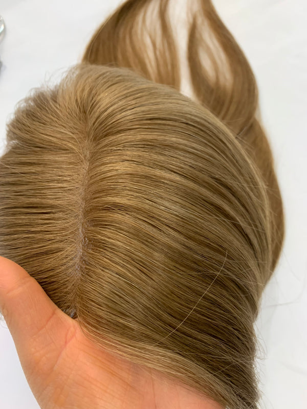 Most popular 3X5 inches mono lace human remy hair topper for women. Linen brown toppers, thin hair help toppers .Hair volume.