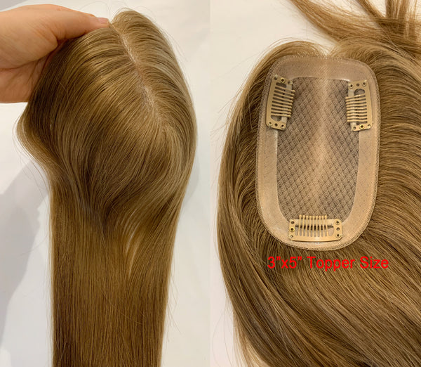 Most popular 3X5 inches mono lace human remy hair topper for women. Linen brown toppers, thin hair help toppers .Hair volume.
