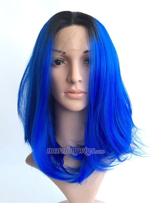 12 inches black ombre blue bobo lace front wigs