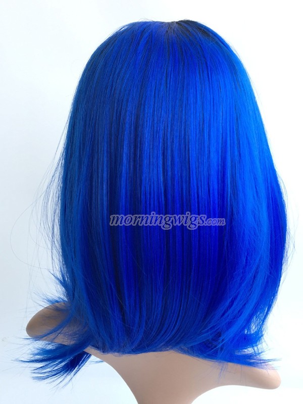 12 inches black ombre blue bobo lace front wigs