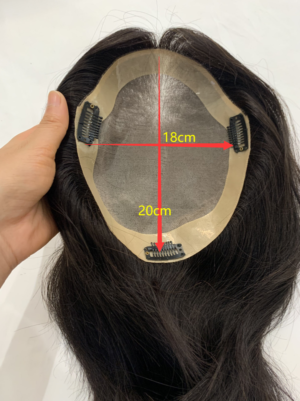 18-20cm topper size by glue. Customized topper link. 14" picture length. 150% density.Middle part. Black color topper for women.