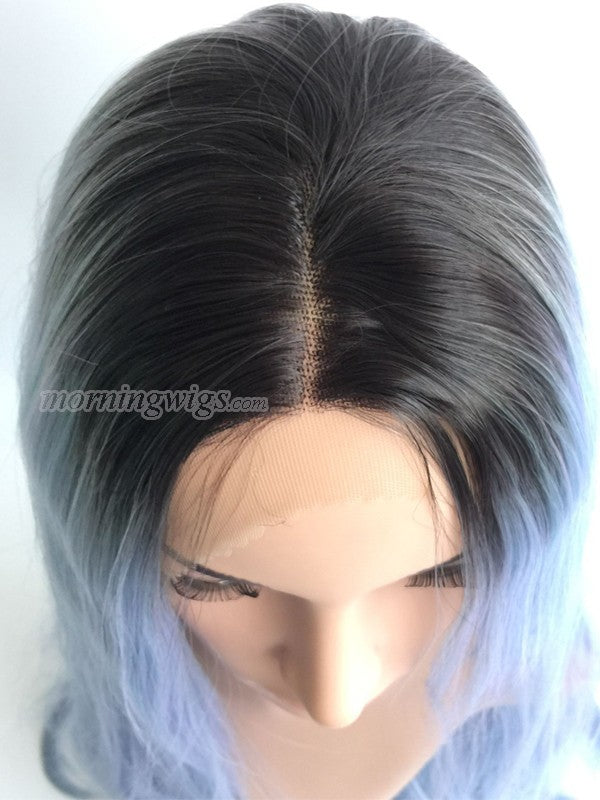 12 inches black ombre gray straight ynthetic lace front wig