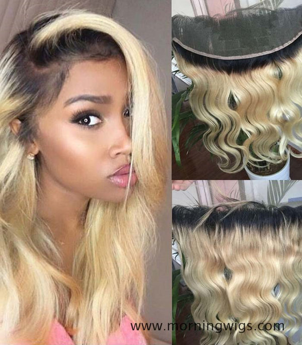 13x4 Ombre T1B 613 Lace Frontal Closure Swiss Lace Body Wave Dark Root Blonde Closure