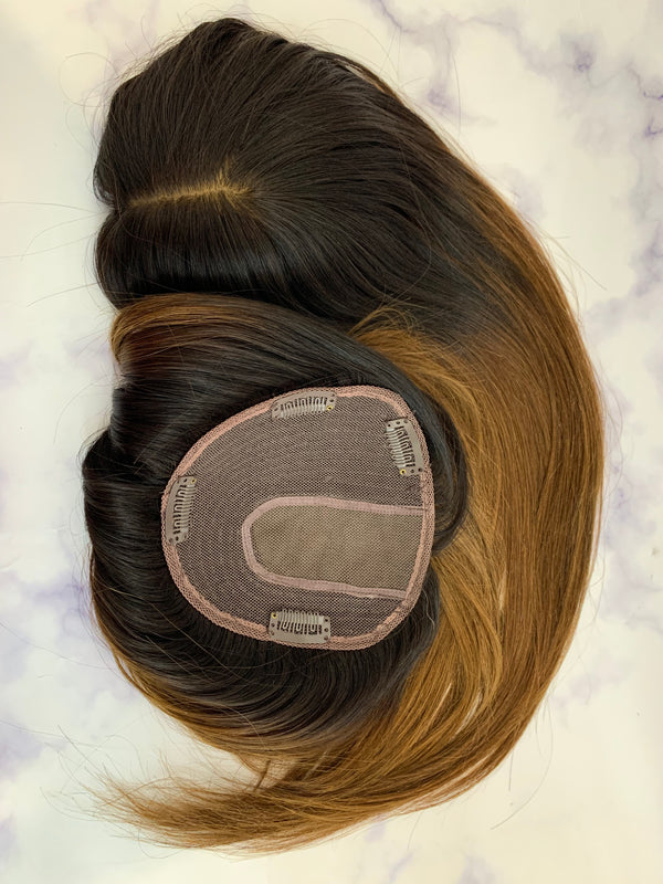 14X15cm Black Omer Brown Human Hair For Volume, Hair Piece For Thinning Hair, Left, Middle, and Right Part Choose