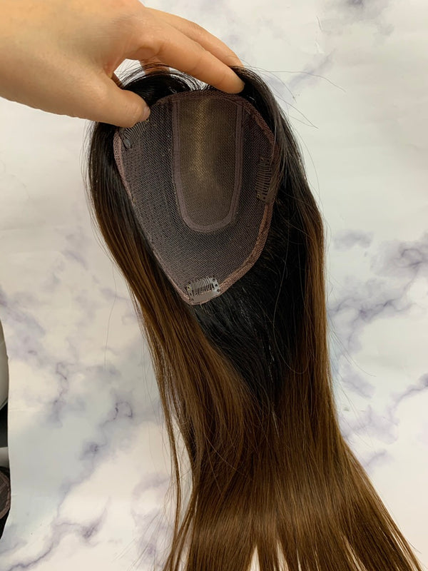 14X15cm Black Omer Brown Human Hair For Volume, Hair Piece For Thinning Hair, Left, Middle, and Right Part Choose