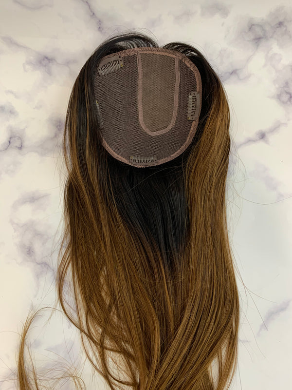 14X15cm Black Omer Brown Human Hair For Volume, Hair Piece For Thinning Hair, Left, Middle, and Right Part Choose