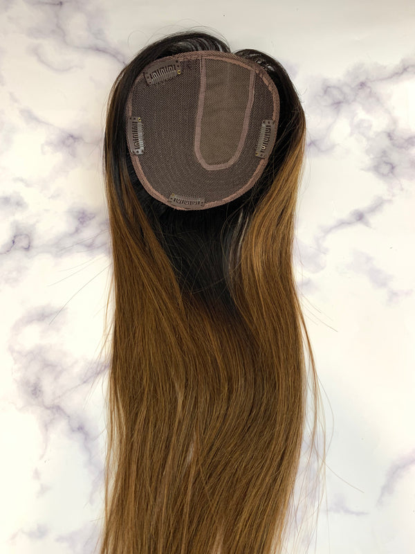 14X15cm Black Omer Brown Human Hair For Volume, Hair Piece For Thinning Hair, Left, Middle, and Right Part Choose