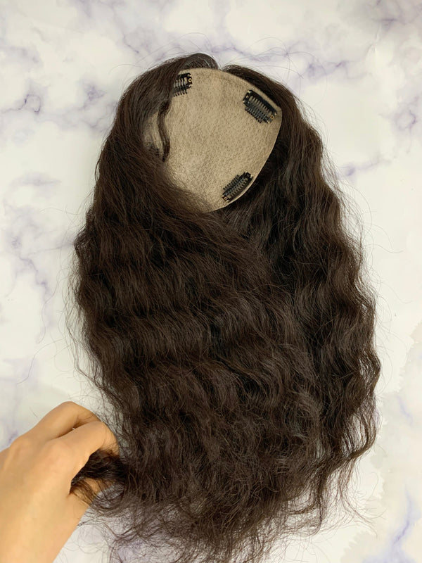 Curly hair topper big size 16*16cm human Hair Topper for women, 100% Human Hair topper with baby hair. Alopecia and thinning hair help.