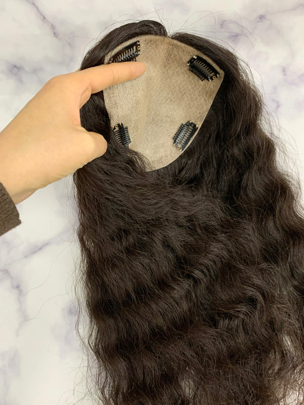 Curly hair topper big size 16*16cm human Hair Topper for women, 100% Human Hair topper with baby hair. Alopecia and thinning hair help.