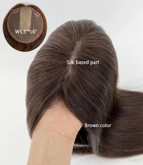 6x5.5" Human Hair topper for thinning hair.Black and brown color. 8-20" Hair topper for volume. Can be recolored and restyle.