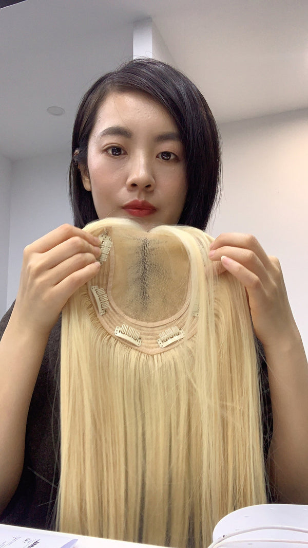 100% human hair topper pieces for women,human hair topper.Blonde human hair topper for white women.