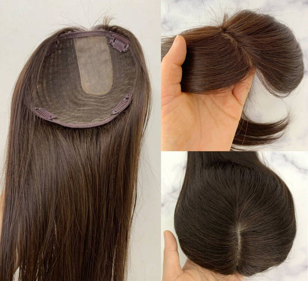 Breathable Human hair toppers. Middle size 5.5"*6"(14*15cm) fit for most of hair loss. Thin hair help for women