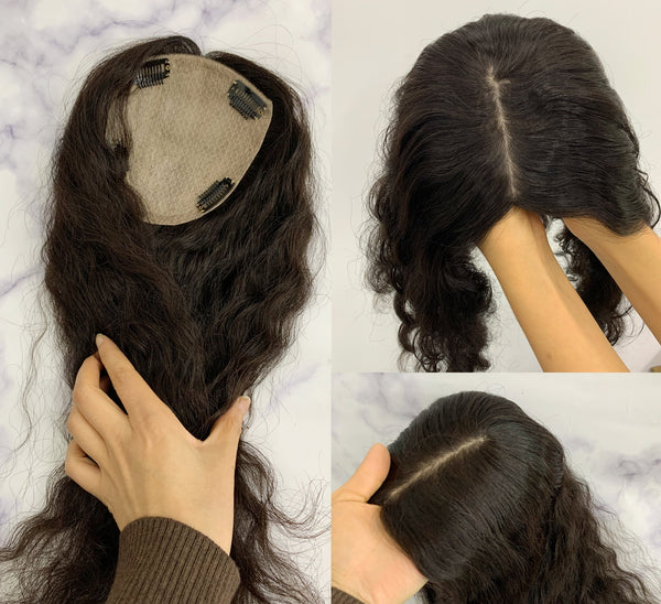 Curly hair topper big size 16*16cm human Hair Topper for women, 100% Human Hair topper with baby hair. Alopecia and thinning hair help.