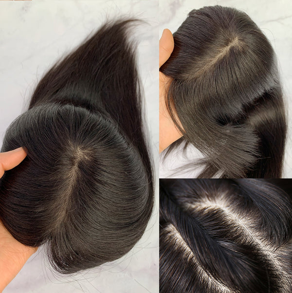 Customized 150% density 12*13cm full silk based Human Hair topper for thinning hair.Free part toppers