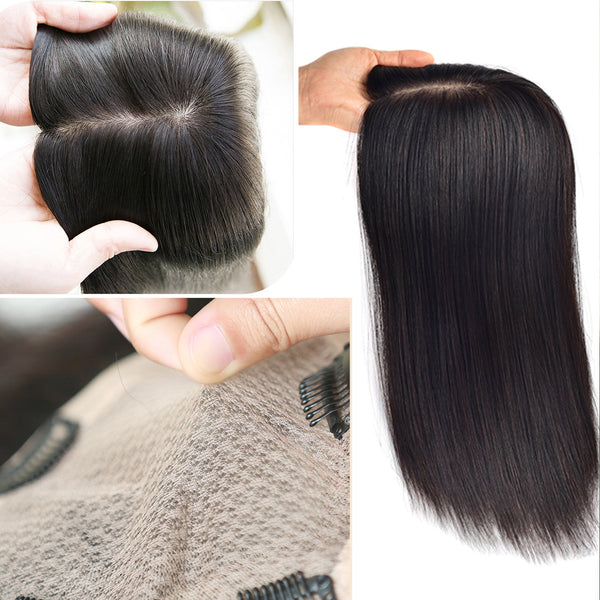 Customized 150% density 12*13cm full silk based Human Hair topper for thinning hair.Free part toppers