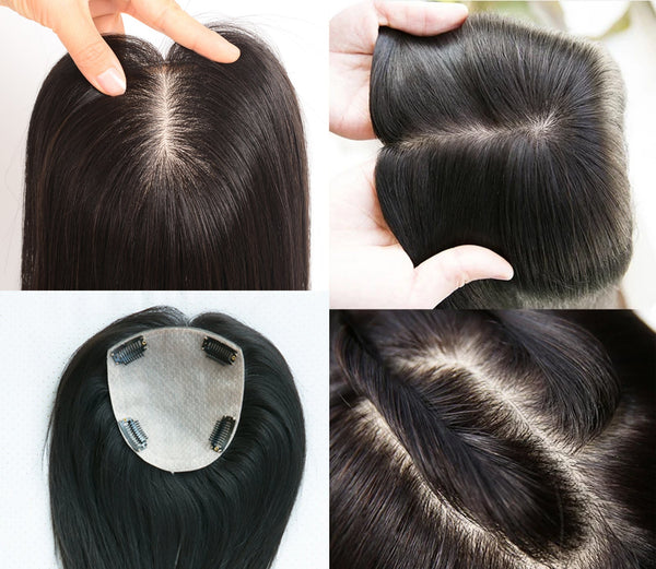 Customized 150% density 12*13cm full silk based Human Hair topper for thinning hair.Free part toppers