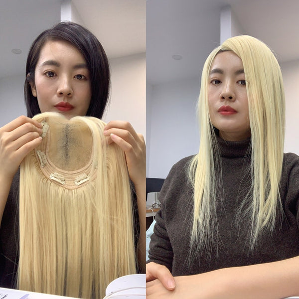 100% human hair topper pieces for women,human hair topper.Blonde human hair topper for white women.