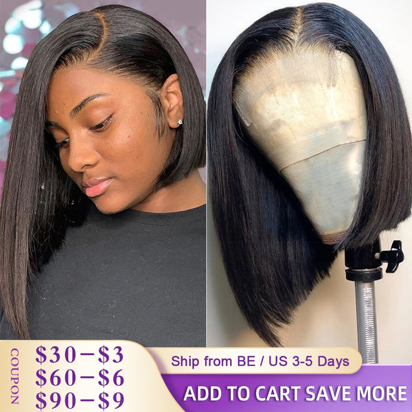 4x4 Bob Lace Closure Wig Indian Straight Human Hair for Black Women Straight Bob Lace Front Human Hair Wigs Blunt Cut Bob Wig